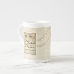 Taza De Porcelana Personalizable, Perlas del 50 aniversario Boda