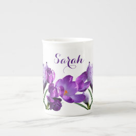 Taza De Porcelana Personalizable Sarah nombre lindo morado crocus fl