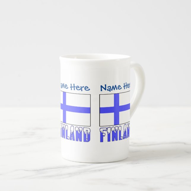 Taza De Porcelana Personalización azul de la bandera finlandesa (Derecha)