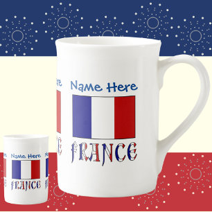 Taza De Porcelana Personalización azul de la bandera francesa y Fran