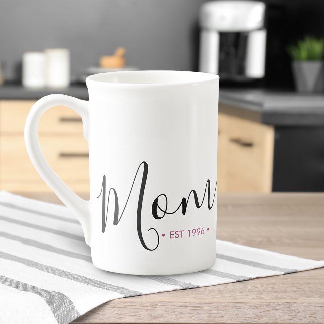 Taza De Porcelana Personalizada el año de creación de mamá (Mom Established Year Personalized Bone China Mug)