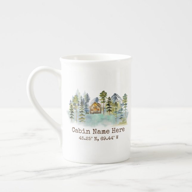Taza De Porcelana Personalizado de cabina rústico coordina la montañ (Izquierda)