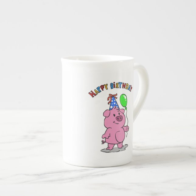 Taza De Porcelana Personalizado de Cerdo de Cumpleaños | elegir colo (Derecha)