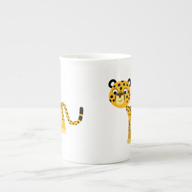 Taza De Porcelana Personalizado feliz lindo Cheetah Bone China Mug (Frente)