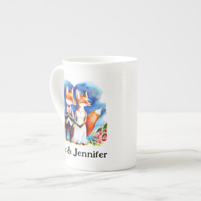 Taza De Porcelana Personalizado Fox Couple Names Personalizado (Izquierda)