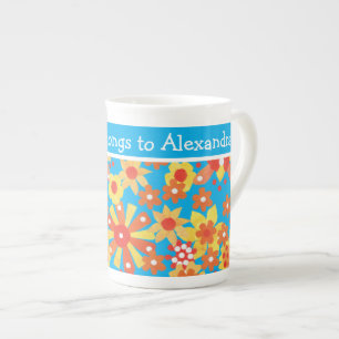Taza De Porcelana Personalizado Hueso China Mug, Naranja Ditzy Flore