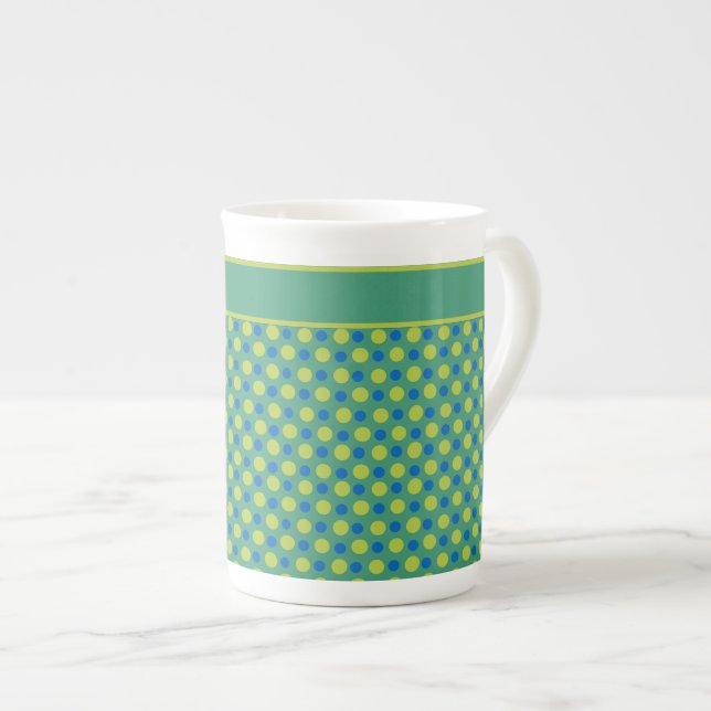 Taza De Porcelana Personalizado Hueso China Mug, puntos de polka azu (Derecha)