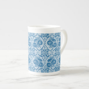 Taza De Porcelana Personalizado Indigo Azul Floral Faux Lace Pattern