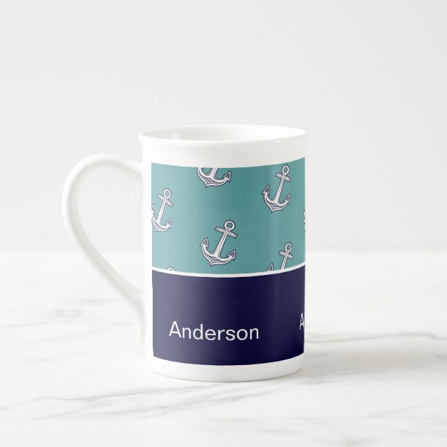 Taza De Porcelana Personalizado Nautical Anchor Baño de la Marina Ve (Izquierda)