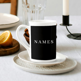 Taza De Porcelana Personalizado negro simple Añadir su nombre elegan