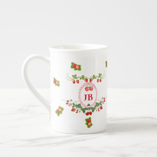 Taza De Porcelana Personalizado Strawberry Monogrammed (Izquierda)
