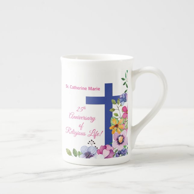 Taza De Porcelana Personalizar, 25 Aniversario Nun Vida Religiosa (Derecha)