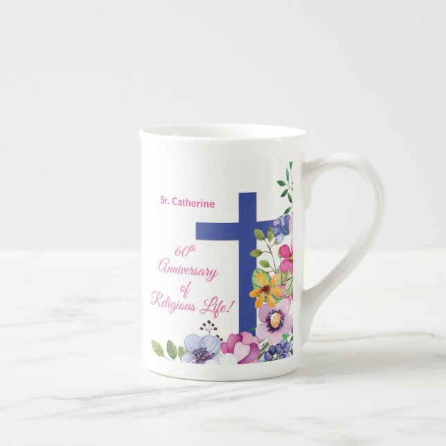 Taza De Porcelana Personalizar, 60 Aniversario Nun Vida Religiosa (Derecha)