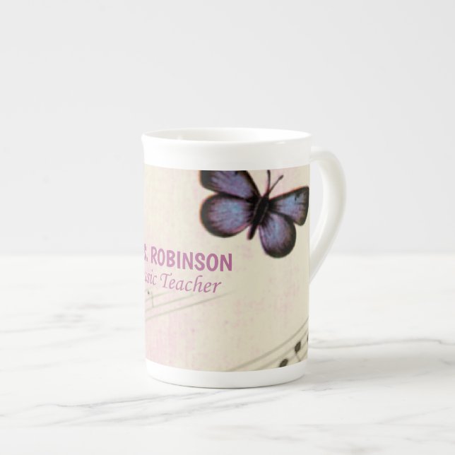 Taza De Porcelana Personalizar, mariposas musicales gracias profesor (Derecha)