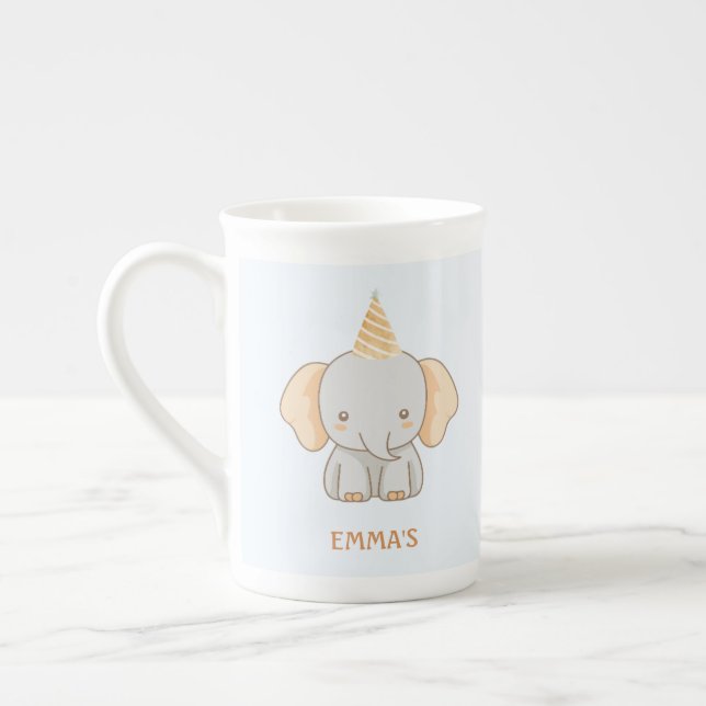 Taza De Porcelana Personalized Cute Elephant Kids Name (Izquierda)