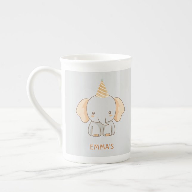 Taza De Porcelana Personalized Cute Elephant Kids Name (Izquierda)