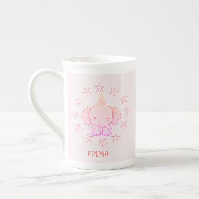Taza De Porcelana Personalized Cute Elephant Pink  (Izquierda)