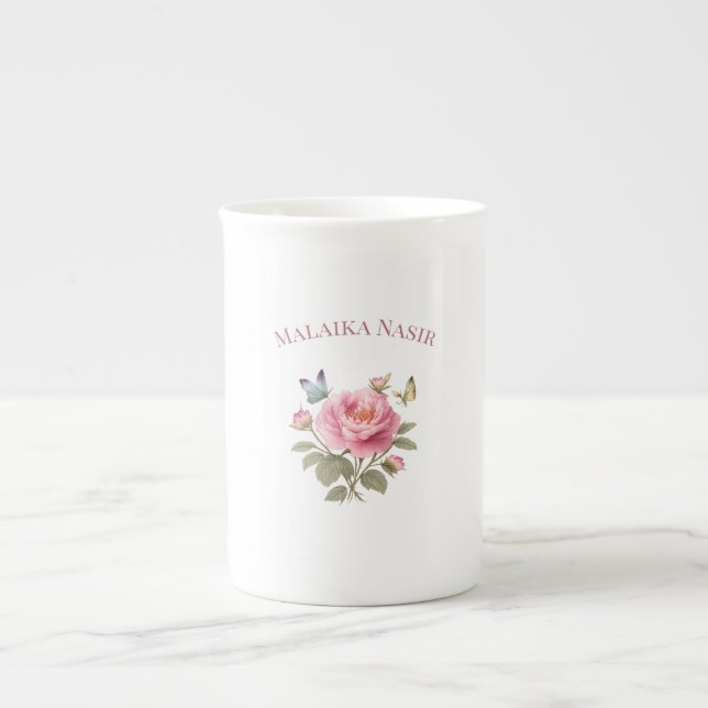 Taza De Porcelana Personalized Floral Name Mug | Elegant Pink Peony  (Frente)