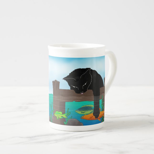 Taza De Porcelana Pesca de gato negro (Derecha)