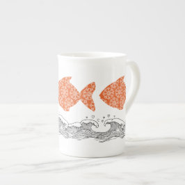 Taza De Porcelana Pescado y olas