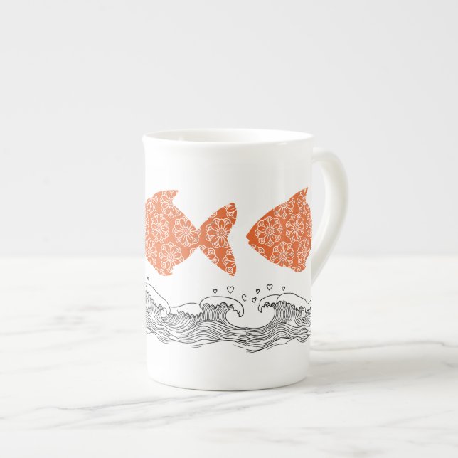 Taza De Porcelana Pescado y olas (Derecha)
