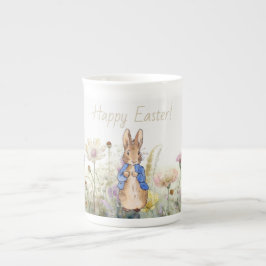 Taza De Porcelana Peter, flores silvestres de conejo Feliz Pascua