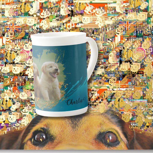 Taza De Porcelana pets name elegant typography & photo (Subido por el creador)