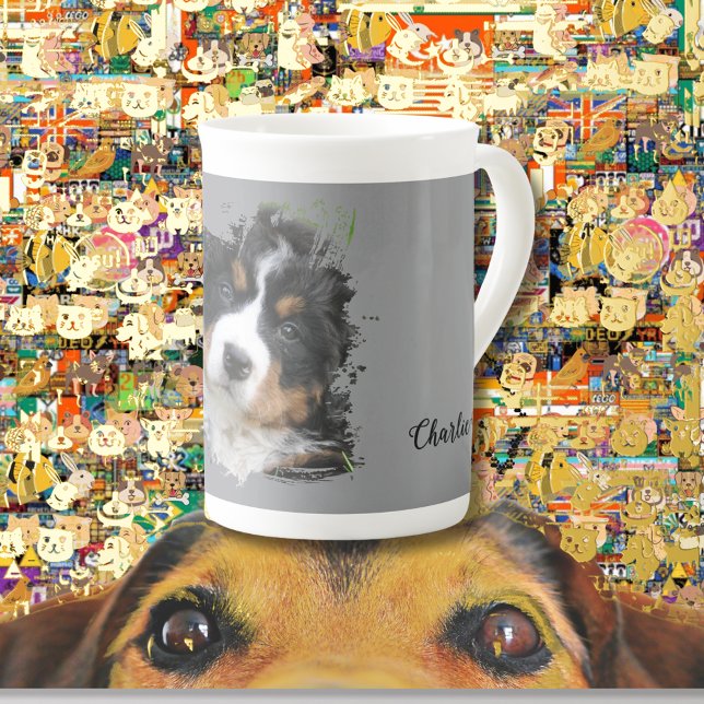 Taza De Porcelana pets name elegant typography & photo (Subido por el creador)