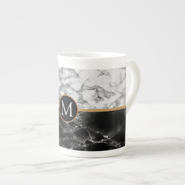 Taza De Porcelana Piedra de mármol blanco y negro a la moda -agrega  (Derecha)