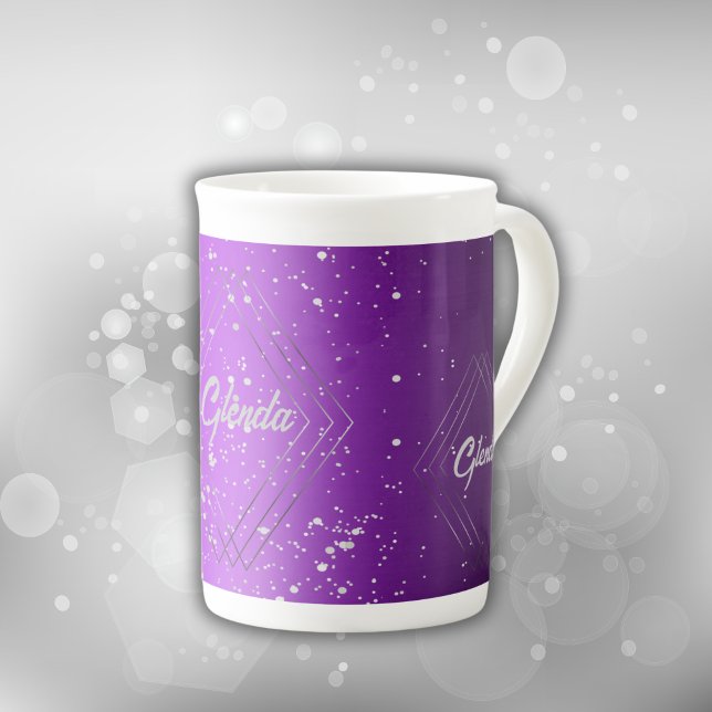 Taza De Porcelana Pincel púrpura moderno Metalizado con monograma pl (Subido por el creador)