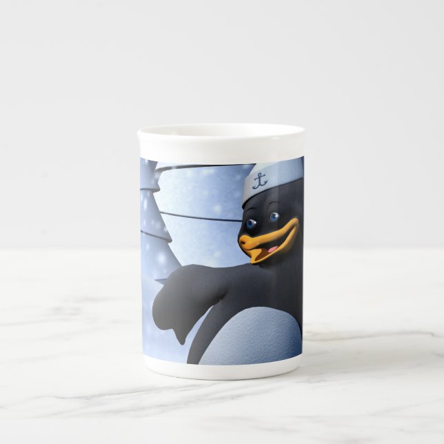 Taza De Porcelana Pingüino Marinero Divertido Bailando (Frente)