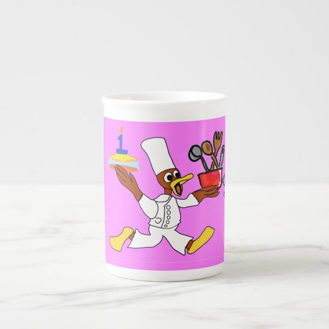 Taza De Porcelana Pink Chef Ducky Birthday  (Frente)