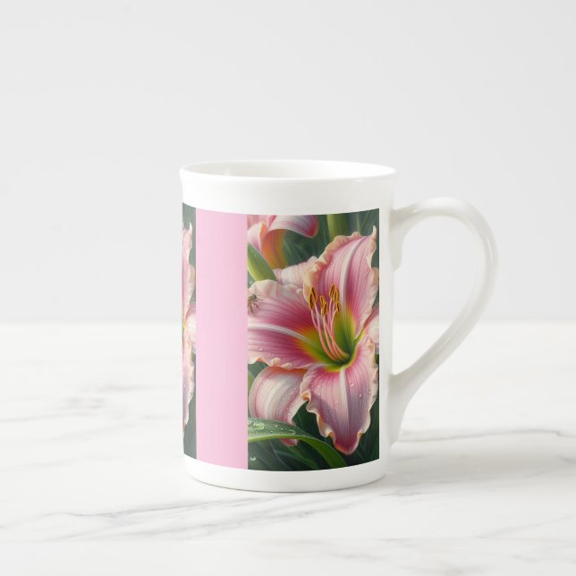 Taza De Porcelana Pink Daylily Floral (Derecha)