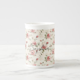Taza De Porcelana Pink Roses Floral
