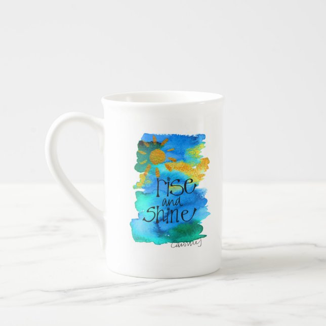 Taza De Porcelana Pintado de mano de cielo azul brillante (Izquierda)