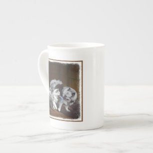 Taza De Porcelana Pintado Keeshond Playtime - Arte Perro Original.