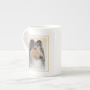 Taza De Porcelana Pintura de Collie (Áspero) - Arte de Perro Origina