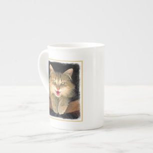Taza De Porcelana Pintura de gato loco - Arte de gato original lindo