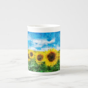 Taza De Porcelana Pintura de girasoles