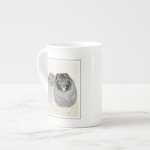Taza De Porcelana Pintura de madre y hijo Keeshond - Arte de perro o