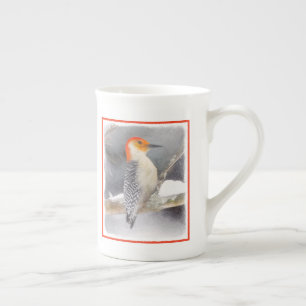 Taza De Porcelana Pintura de pájaro de madera roja