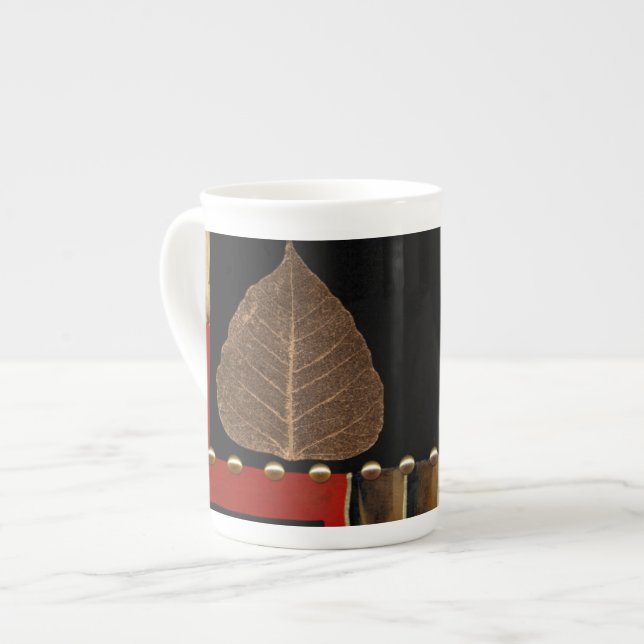 Taza De Porcelana Pintura de panel multicolor con hoja marrón (Izquierda)