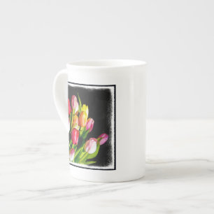 Taza De Porcelana Pintura de tulipán - Arte de flores original