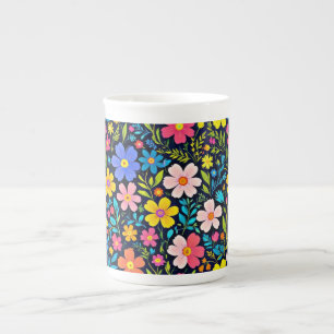 Taza De Porcelana Pintura digital floral patrón de flores