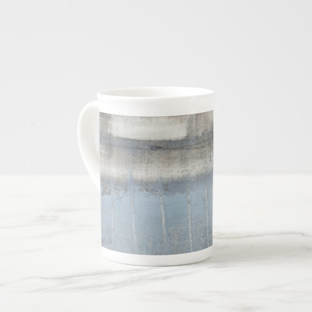 Taza De Porcelana Pintura gris y azul abstracta (Izquierda)