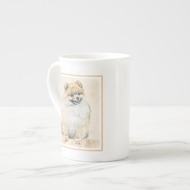 Taza De Porcelana Pintura Pomerania (Naranja) - Arte Perro Original (Izquierda)
