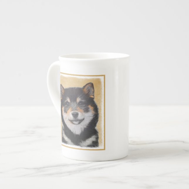 Taza De Porcelana Pintura Shiba Inu (Negro y Tan) - Arte de perro (Izquierda)