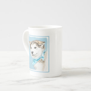 Taza De Porcelana Pintura siberiana Husky de pipa - Arte original de