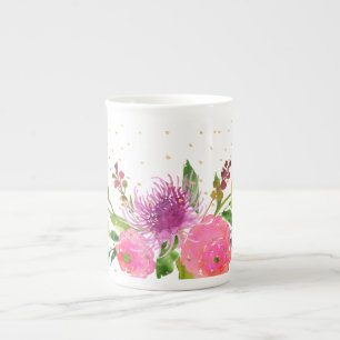 Taza De Porcelana PixDezines floral/acuarela/ranunculus