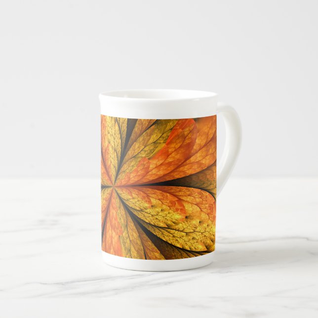 Taza De Porcelana Planta de otoño, hoja de arte fractal abstracta mo (Derecha)